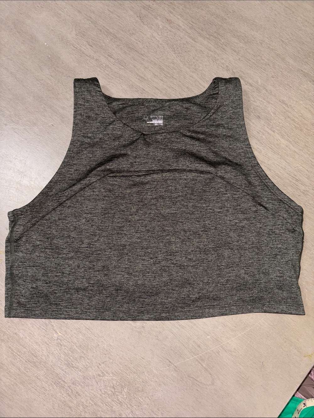 Aerie Offline - Charcoal Heather High-Neck Cropped Sports Bra (Size XXL)
